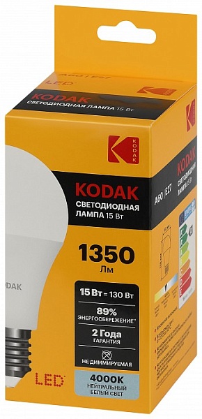 Лампа светодиодная Kodak  E27 15Вт 4000K LED KODAK A60-15W-840-E27 K, фото 3