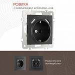 Розетка с заземлением и со шторкой и 2хUSB, без рамки Arte Milano am-206 206.47-1.black, фото 3