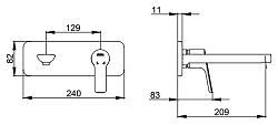 102867606EX-K + 102866601EX LUNA смеситель для раковины настенный (внешняя часть), золото + скрытая часть, фото 4