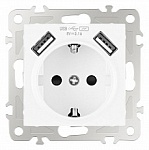 Розетка с заземлением и со шторкой и 2хUSB, без рамки Arte Milano am-206 206.47-1.white, фото 1